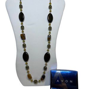 Avon Long Green Necklace with Tiger's Eye Accents (4309)